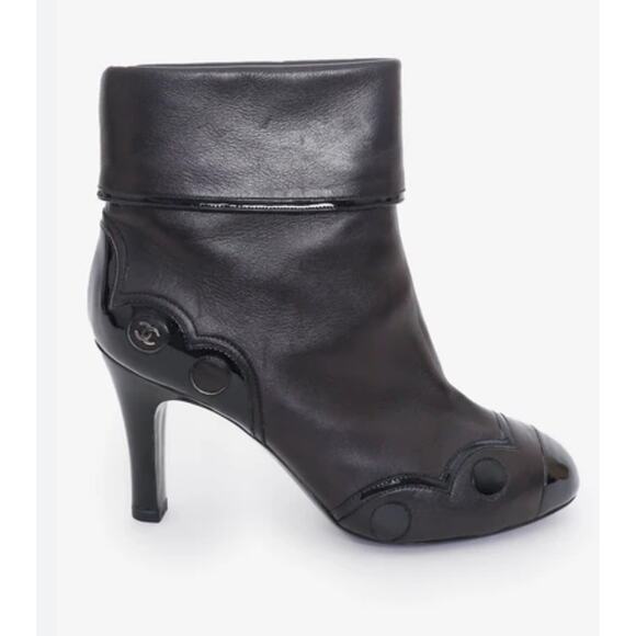 Chanel Short Boots Pumps Coco Mark Leather Black Size 38 US 8 3” Heel - Picture 2 of 10